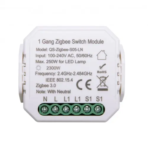 [QS-Zigbee-S05-LN] Akubela | QS-Zigbee-S05-LN 1 Gang Switch Module - Паметен единечен модул